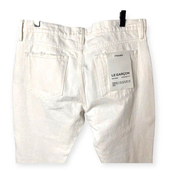Frame Le Garçon Distressed Ankle Mid Rise Straight Fit Jeans White Size 30 - Picture 6 of 7